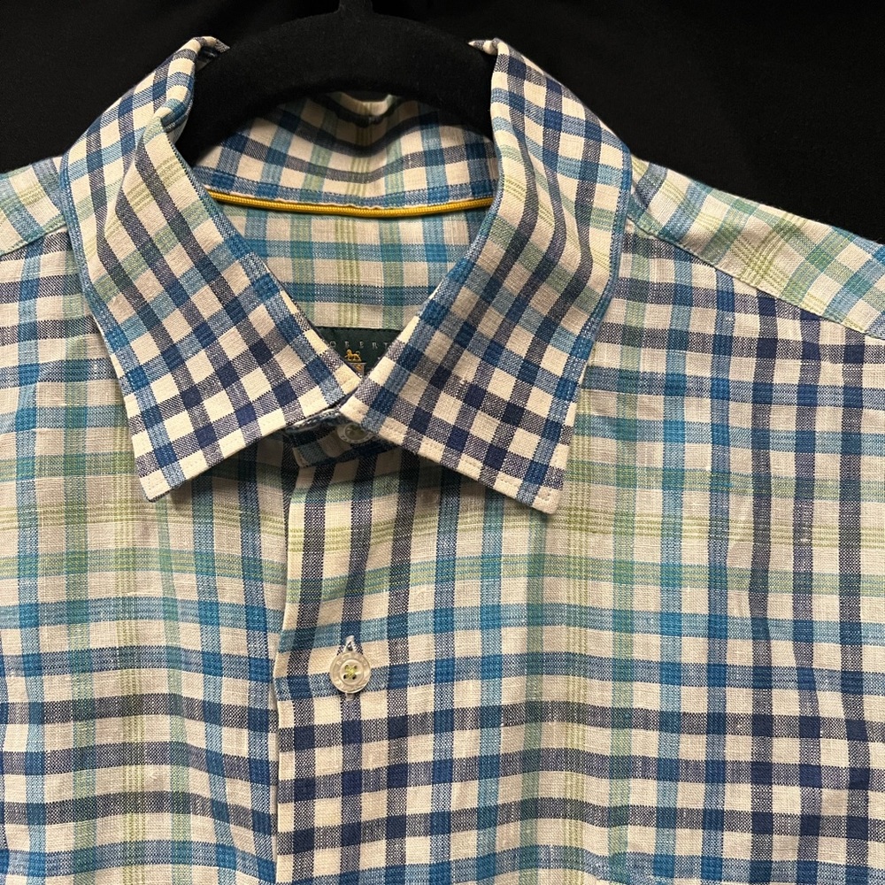 Robert Talbott Linen Check Multicolor Long Sleeve… - image 1